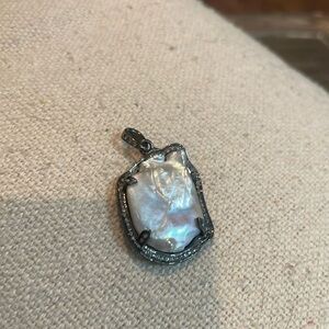 Freshwater pearl Freeform diamond pendant🖤💀